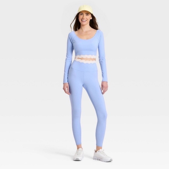 JoyLab Pants - JoyLab Blue Scallop Leggings with White Trim